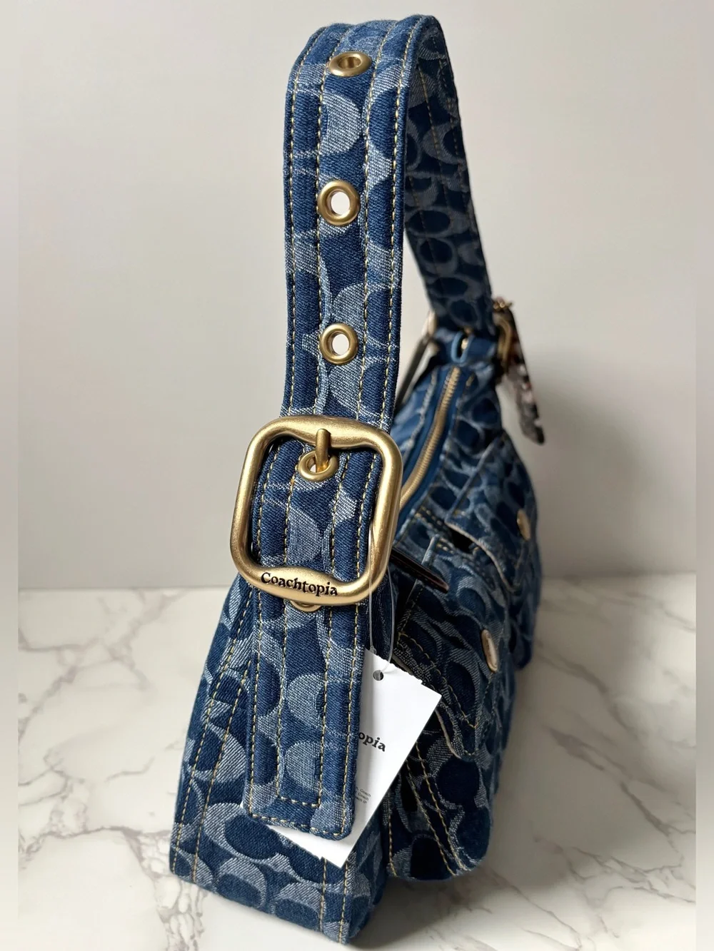 New LIMITED Coach Coachtopia Cargo Shoulder Bag in Signature Blue Denim - Picture 8 of 14